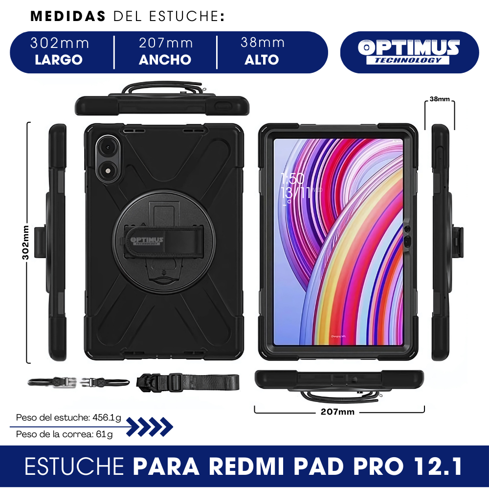 ESTUCHE ANTISCHOCK ESTILO # 4 CON CORREA XIAOMI REDMIPAD PRO 12.1" (NEGRO)
