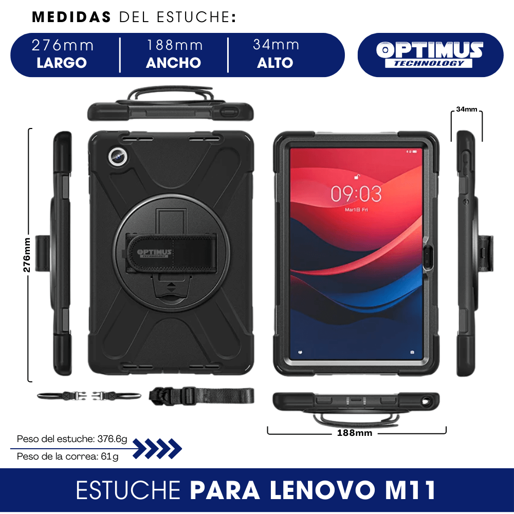 ESTUCHE ANTISCHOCK ESTILO # 4 CON CORREA LENOVO M11 11" TB-331FU / TB-330FC (NEGRO)