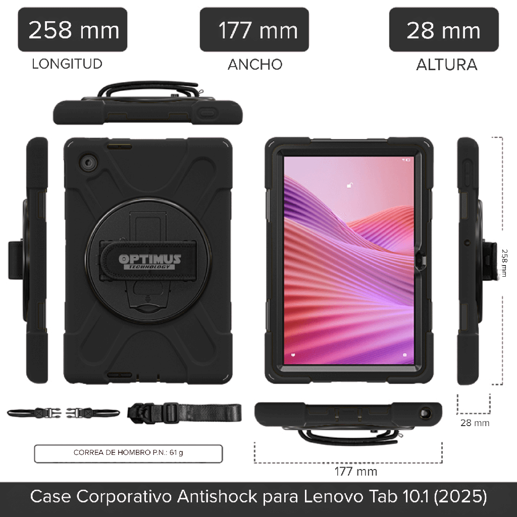 ESTUCHE FORRO PROTECTOR CON CORREA Y SOPORTE DE 360° PARA LENOVO TAB  10.1" PULGADAS TB-311FU 2025