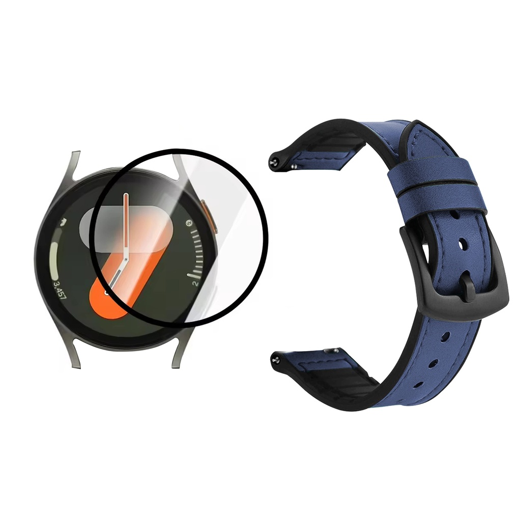 COMBO CORREA DE CUERO CON VIDRIO TEMPLADO NANOGLASS PARA SAMSUNG GALAXY WATCH 7 44MM