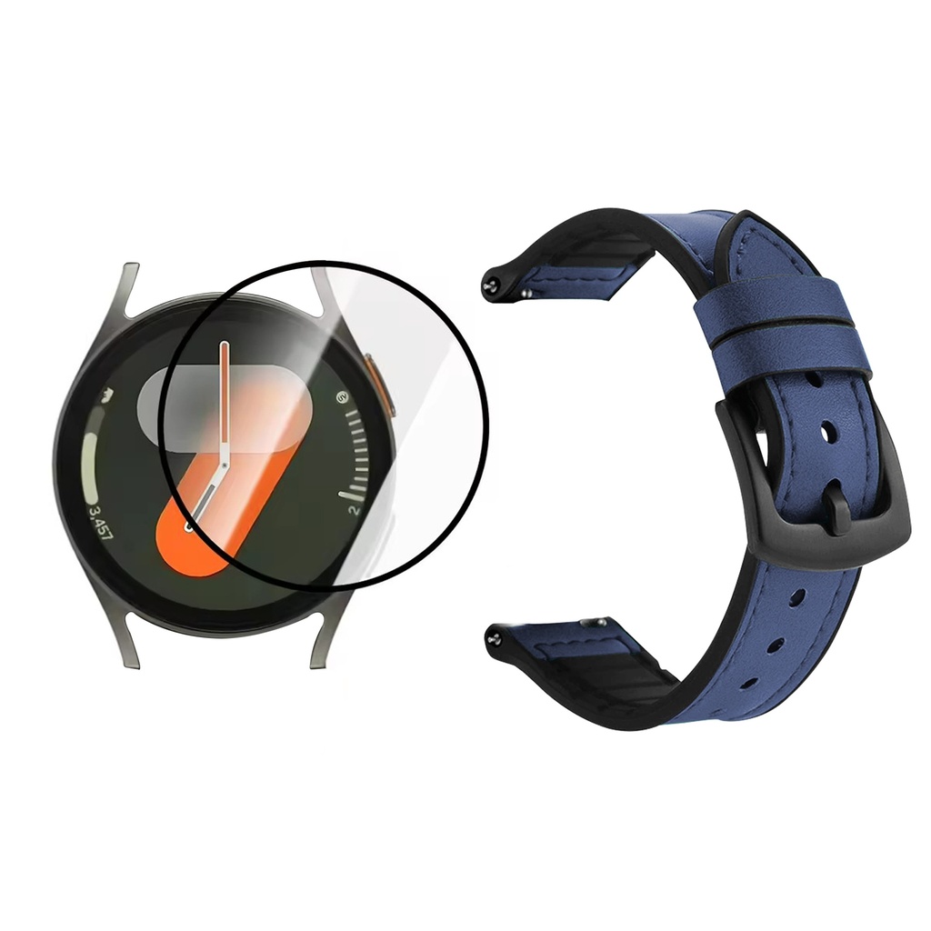 KIT CORREA DE CUERO + VIDRIO NANOGLASS PARA SAMSUNG GALAXY WATCH 7 40MM