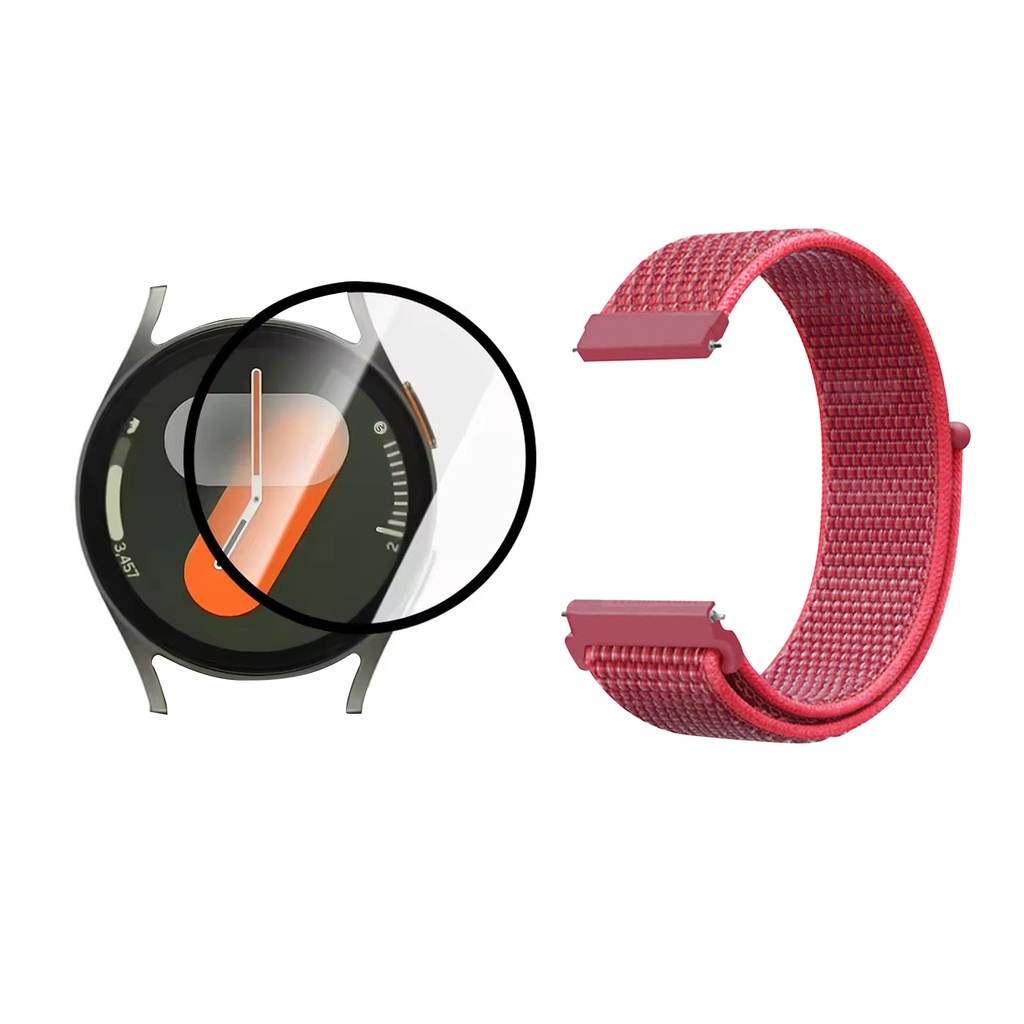 KIT PULSO MANILLA DE VELCRO NAILON + VIDRIO TEMPLADO NANOGLASS PARA SAMSUNG GALAXY WATCH 7 40MM