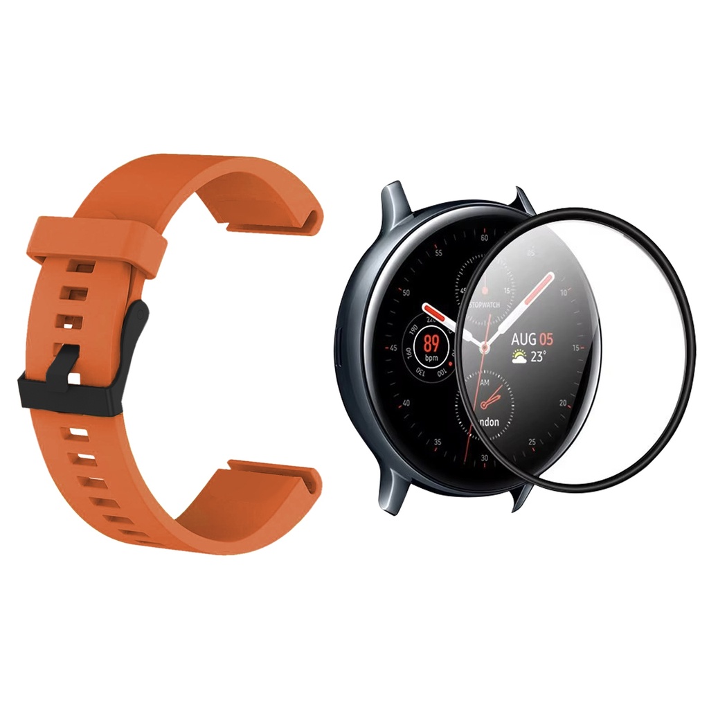 COMBO CORREA MANILLA DE GOMA CON HEBILLA NEGRA + VIDRIO TEMPLADO NANOGLASS PARA SAMSUNG GALAXY WATCH FE 40MM